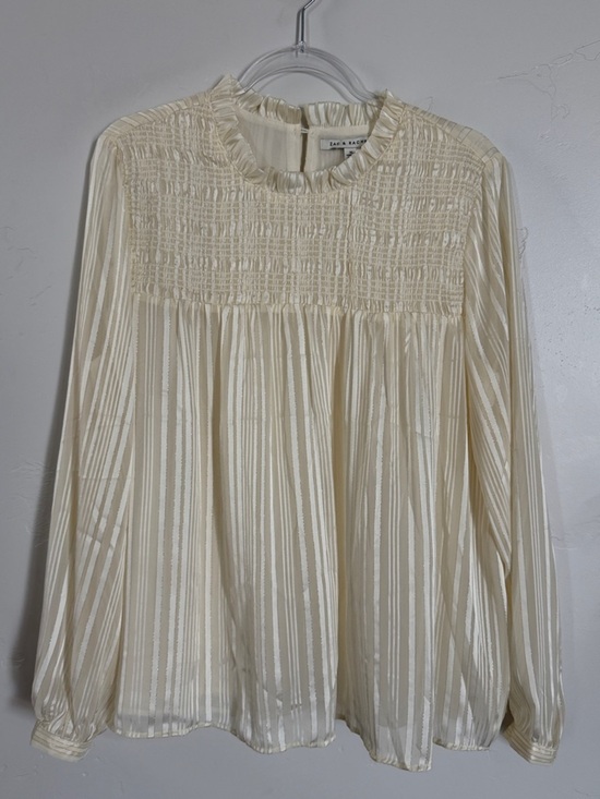 Zac & Rachel Tops - Zac & Rachel Ivory Smocked Yoke Ruffled Neck Long Sleeve Blouse
